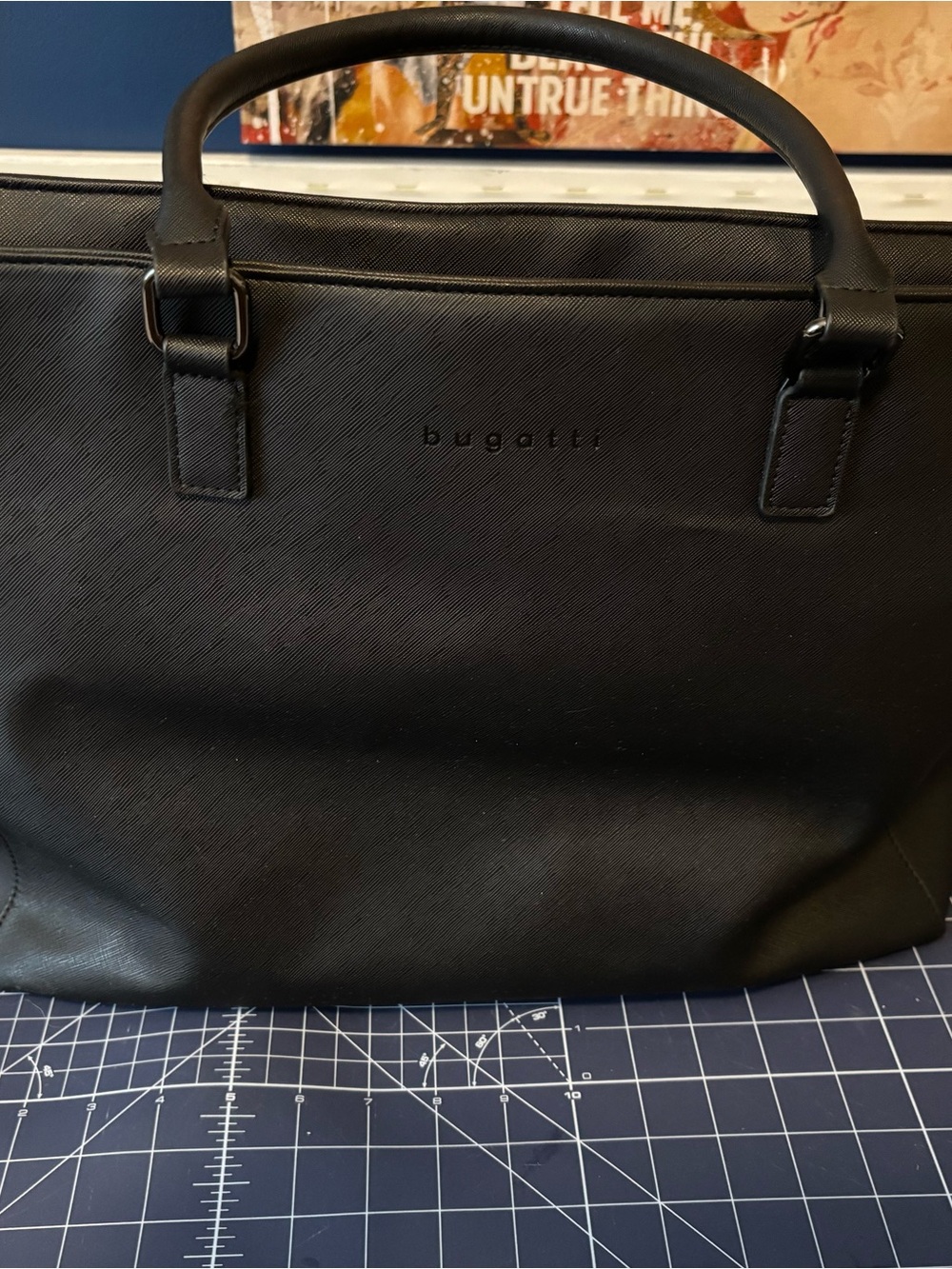 Bugatti Black Leather Laptop Briefcase with Top Handles